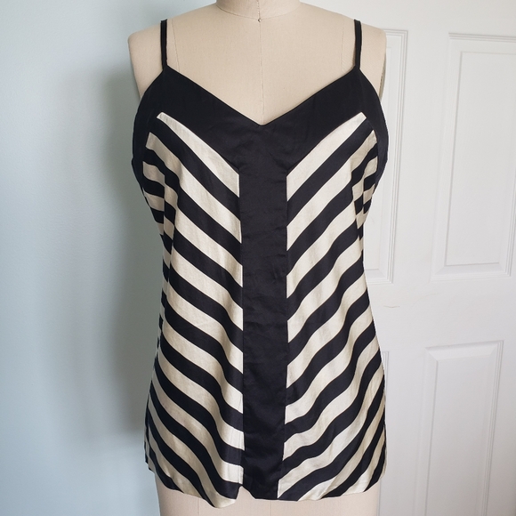 Silk Black and White Striped Camisole, L - Picture 1 of 9